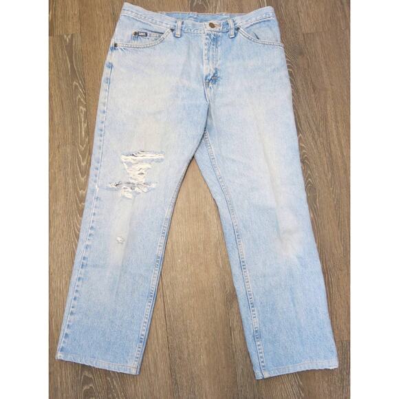 LEE Distressed Jeans 34x30-actual 32x27 Men's Stone Washed Trashed Light Blue - Picture 1 of 11